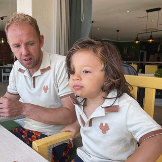 Dad & Son wearing MANCUB Down to Earth Polo Shirts