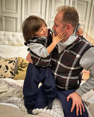 Ben Wilkinson & Henry wearing MANCUB Matching Dad & Son Gilets