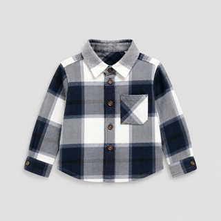 Navy & Ecru Flannel Checked Overshirt - Cub Size