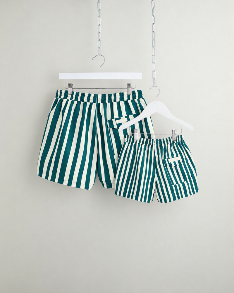 Cabana Stripe Swim Shorts in Deep Teal