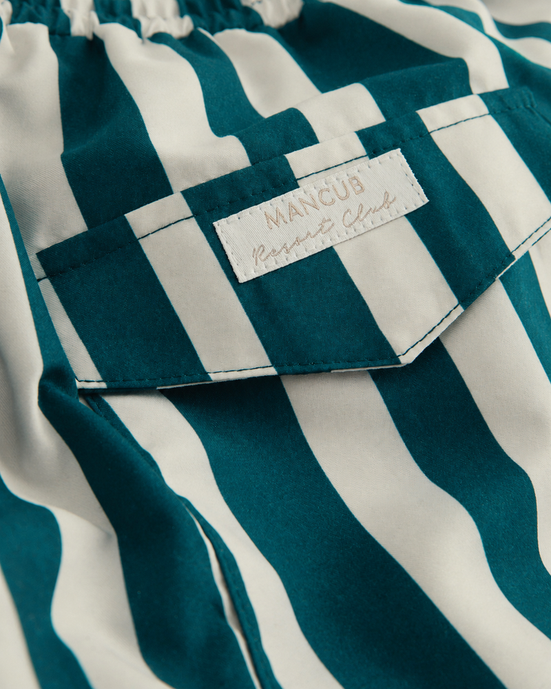 Cabana Stripe Swim Shorts in Deep Teal