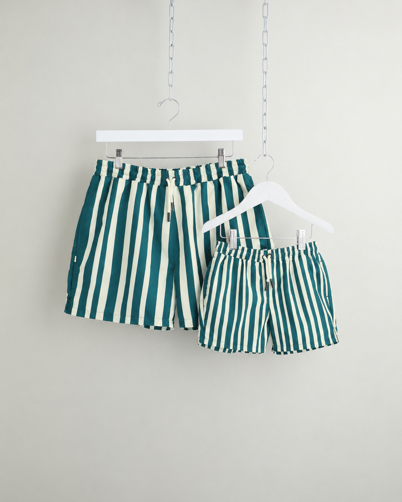 Cabana Stripe Swim Shorts in Deep Teal