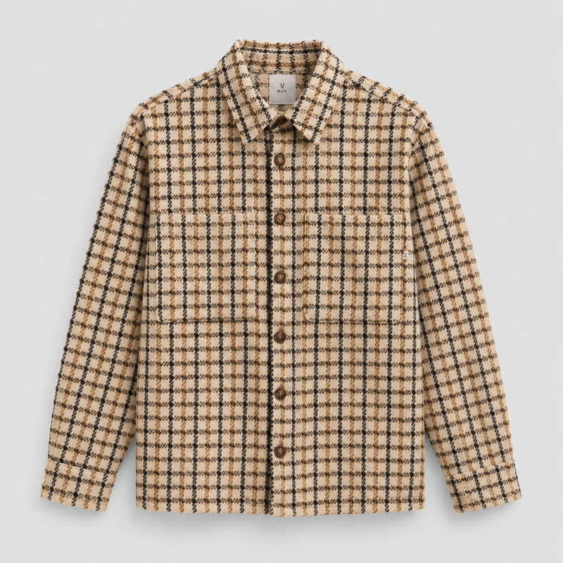 Brown Checked Overshirt  - Man Size