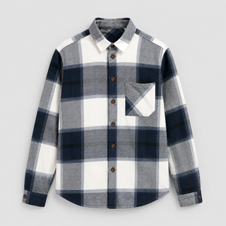 Navy & Ecru Checked Flannel Overshirt  - Man Size