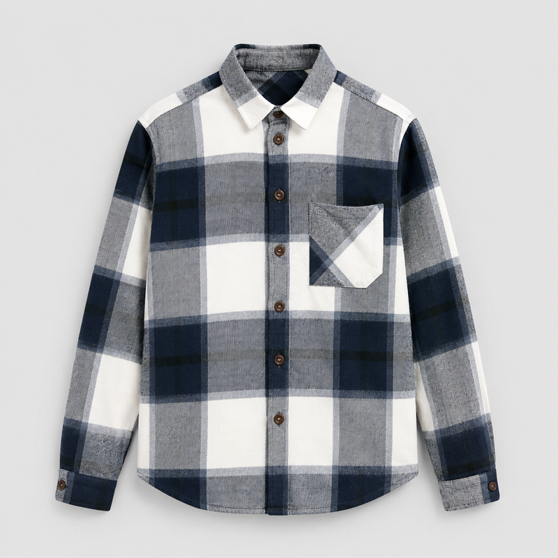 Navy & Ecru Checked Flannel Overshirt  - Man Size