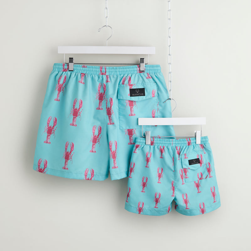 Turquoise & Pink Lobster Swim Shorts
