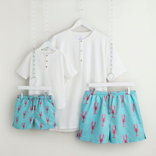Turquoise & Pink Lobster Swim Shorts