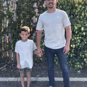 Boxer Anthony Crolla and his son wearing MANCUB Print T-shirt in Grey Marl