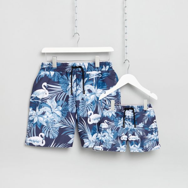 Blue Flamingo matching father and son swim shorts