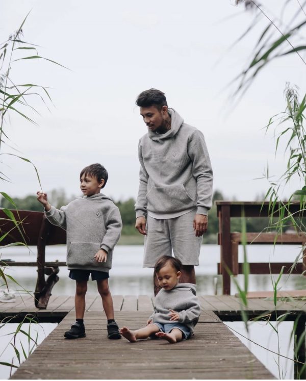 Dad and sons matching in MANCUB quilted hoodies